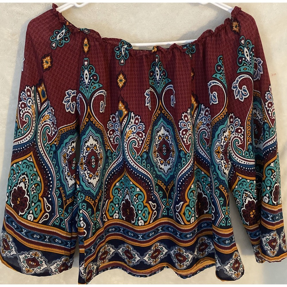 Philosophy of Paek P.O.P. Women’s Boho Pheasant Cropped Blouse Burgundy Small